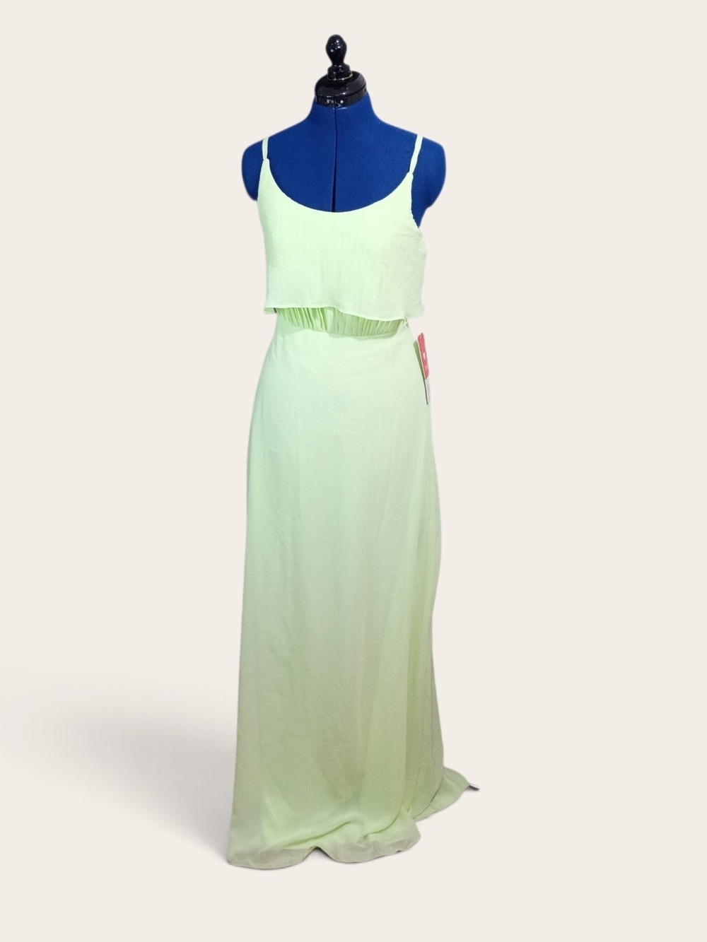 JJs House Light Green Spaghetti Strap Maxi Dress with Layered Bodice